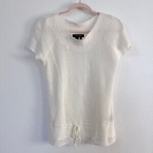 Lauren Ralph Lauren Linen Knit Short Sleeve Sweater Top  Winter White Size M